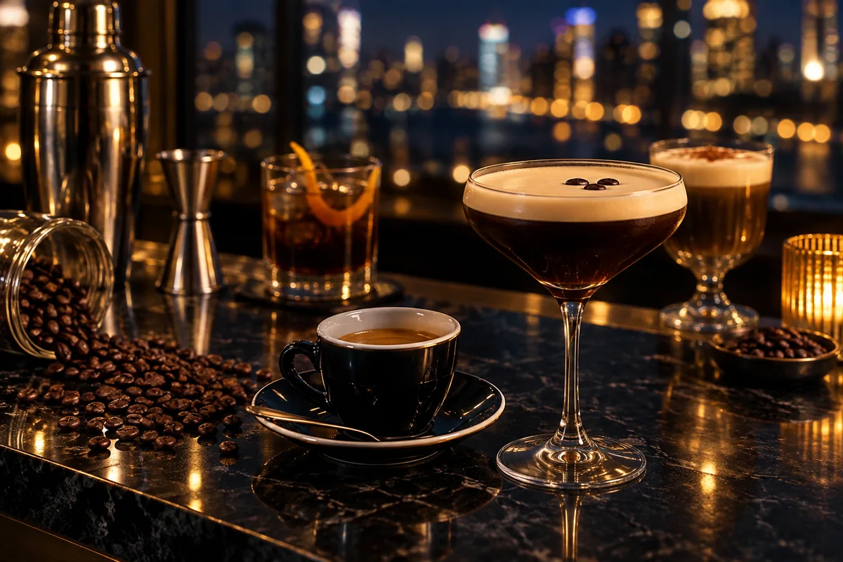 コーヒーカクテルの選び方を表現したAI生成イメージ（架空の風景）